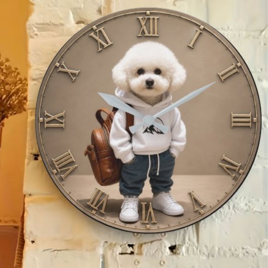 Cute Bichon Frise Puppy ラージ壁時計