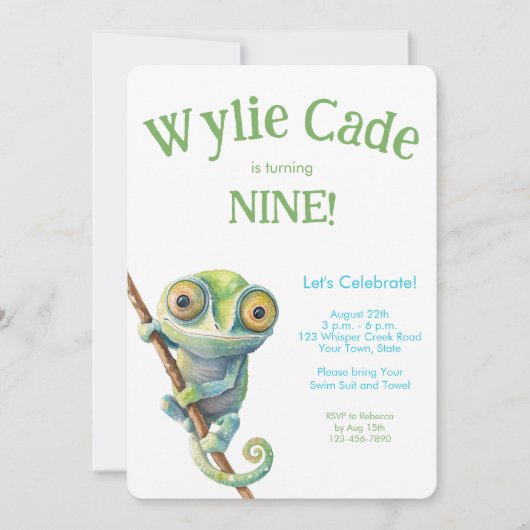 Cute Big Eyes Chameleon Any Age Boy Birthday 招待状 (正面)