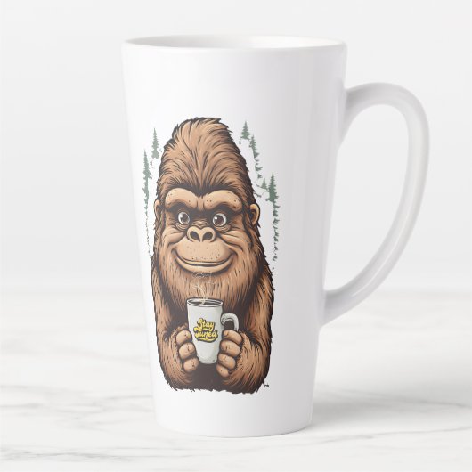 Cute Bigfoot Drinking Coffee  Funny Sasquatch  カフェラテマグ (右)
