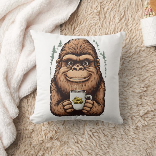 Cute Bigfoot Drinking Coffee  Funny Sasquatch  クッション (ブランケット)