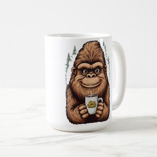 Cute Bigfoot Drinking Coffee  Funny Sasquatch  コーヒーマグカップ (正面右)
