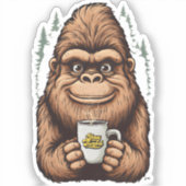 Cute Bigfoot Drinking Coffee  Funny Sasquatch  シール (正面)