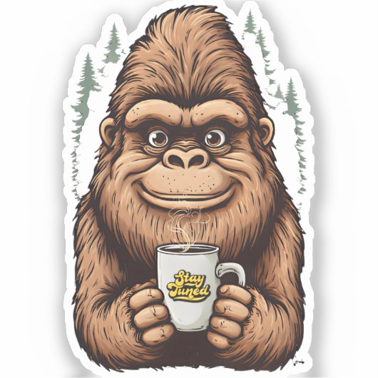 Cute Bigfoot Drinking Coffee  Funny Sasquatch  シール (正面)