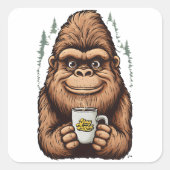 Cute Bigfoot Drinking Coffee  Funny Sasquatch  スクエアシール (正面)