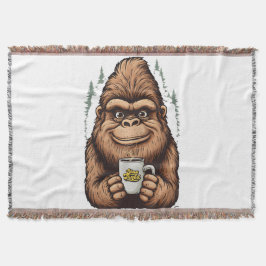 Cute Bigfoot Drinking Coffee  Funny Sasquatch  スローブランケット