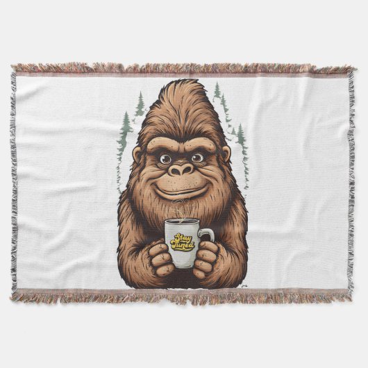 Cute Bigfoot Drinking Coffee Funny Sasquatch スローブランケット (正面)
