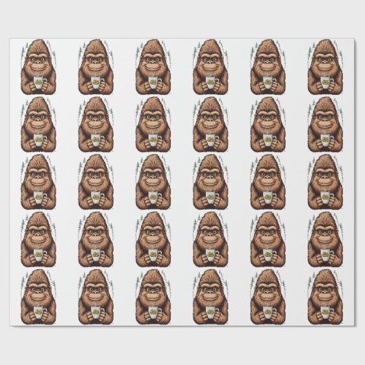 Cute Bigfoot Drinking Coffee  Funny Sasquatch  ラッピングペーパー (フラット)