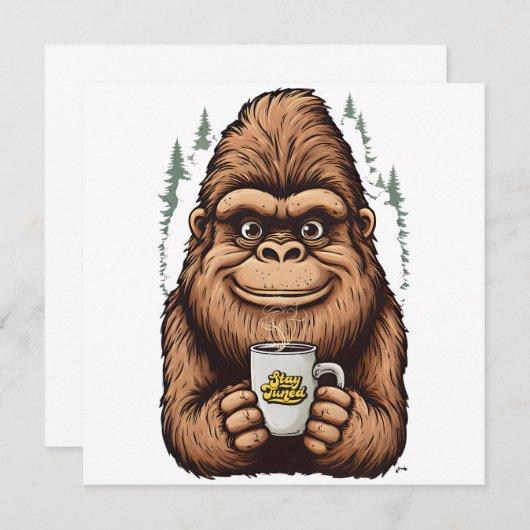 Cute Bigfoot Drinking Coffee  Funny Sasquatch  招待状 (正面/裏面)