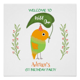 Cute Bird 1st Birthday Welcome Glossy Poster ポスター
