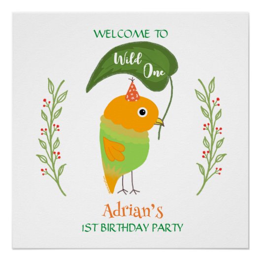 Cute Bird 1st Birthday Welcome Glossy Poster ポスター (正面)