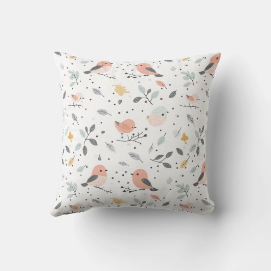Cute Bird and Foliage Pattern クッション (裏面)