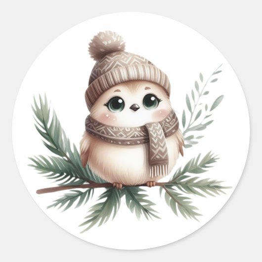 Cute bird cozy winter Sticker ラウンドシール (正面)