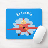 Cute bird flying red airplane cartoon illustration マウスパッド (マウス)