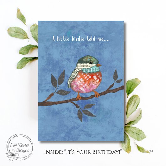 Cute Bird on Branch Birthday カード