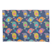 Cute Bird Pattern on Blue 枕カバー (正面)