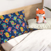 Cute Bird Pattern on Blue 枕カバー