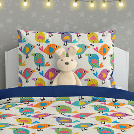 Cute Bird Pattern on Cream 枕カバー