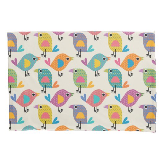 Cute Bird Pattern on Cream 枕カバー (正面)