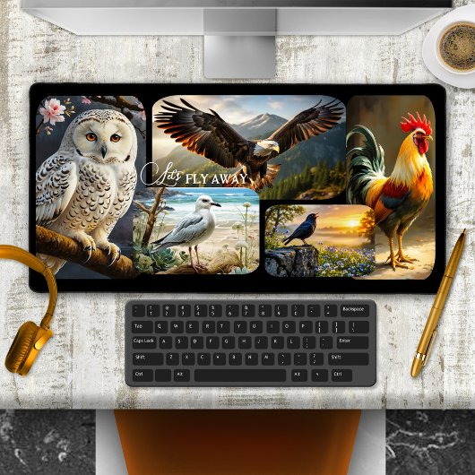 Cute Bird Photo Collage Wildlife  デスクマット