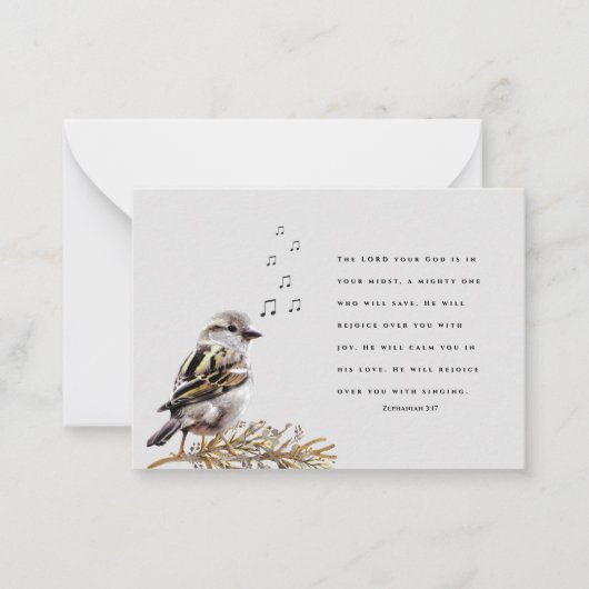 Cute Bird Singing Bible Verse Encouraging Note  ノートカード (正面)