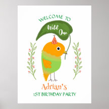 Cute Bird Wild One 1st Birthday Welcome Poster