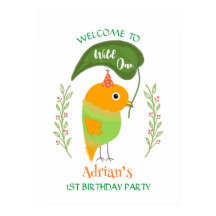 Cute Bird Wild One 1st Birthday Welcome Poster