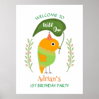 Cute Bird Wild One 1st Birthday Welcome Poster ポスター