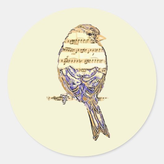 Cute Bird with Music Notes Customize  ラウンドシール (正面)