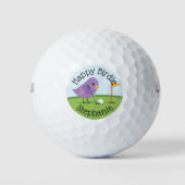 Cute Birdie on Putting Green Customizable Birthday ゴルフボール (正面)