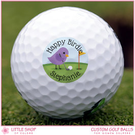 Cute Birdie on Putting Green Customizable Birthday ゴルフボール