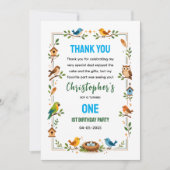 Cute Birds 1st Birthday – Fun Kids Party サンキューカード (正面)