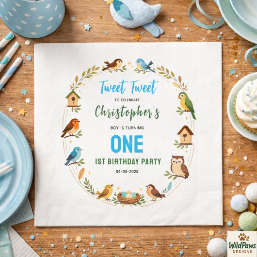 Cute Birds 1st Birthday Party – Fun Kids  スタンダードカクテルナプキン