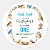 Cute Birds 1st Birthday Party – Fun Kids  ラウンドシール (正面)