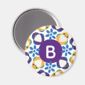 Cute Birds and Flowers Wreath Monogrammed マグネット (正面/裏面)