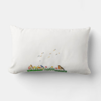 Cute Birds & Wildflowers Cushion | Colorful Bird G ランバークッション