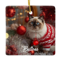 Cute Birman Cat Christmas Personalized Ornament