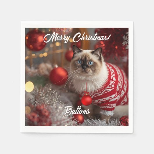 Cute Birman Cat Christmas Personalized Paper   スタンダードカクテルナプキン (正面)