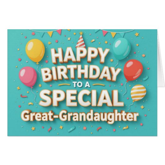 Cute Birthday Balloons Card Great Granddaughter (正面横)
