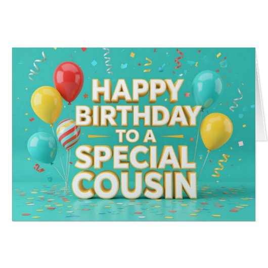 Cute Birthday Balloons & Confetti Card for Cousin (正面横)