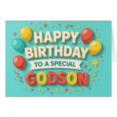 Cute Birthday Balloons & Confetti Card for Godson (正面横)