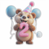 Cute Birthday Bear With Party Hat And Balloons シール (正面)