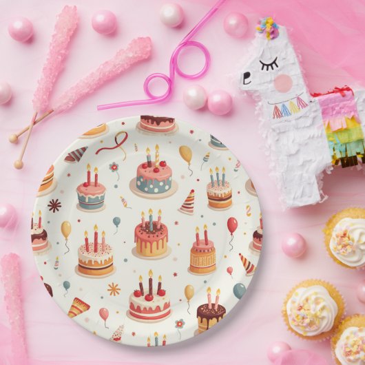 Cute Birthday Cakes Plates ペーパープレート (パーティー)