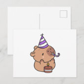 Cute Birthday Capybara with Party Hat and Cake Kaw ポストカード (正面/裏面)