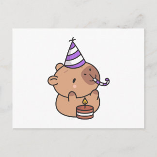 Cute Birthday Capybara with Party Hat and Cake Kaw ポストカード