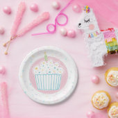 Cute Birthday Cupcake with Candle ペーパープレート (パーティー)