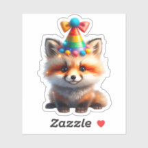 Cute Birthday Fox with Rainbow Party Hat Sticker