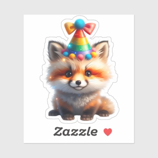 Cute Birthday Fox with Rainbow Party Hat Sticker シール (シート)