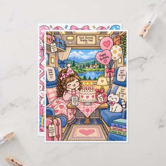 Cute Birthday Greeting Card – Blank Inside – Kawai カード (正面/裏面インサイチュ)