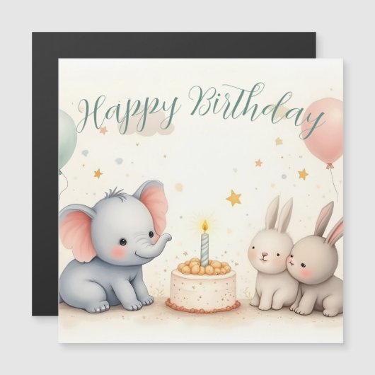 Cute Birthday Greeting with Animal Friends (正面/裏面)