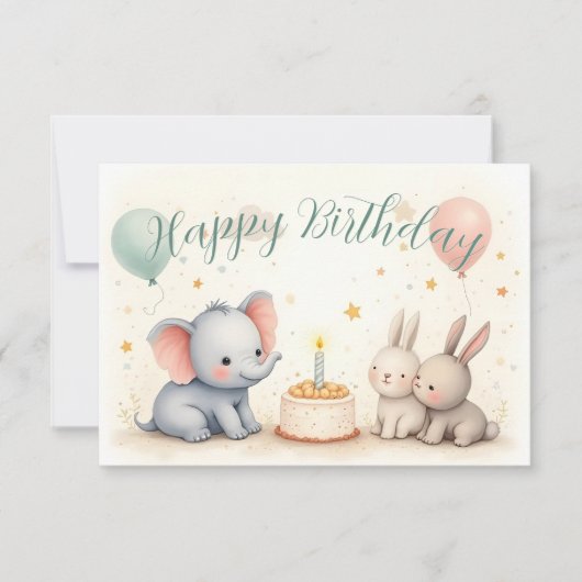 Cute Birthday Greeting with Animal Friends (正面)